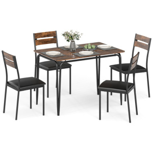 5-Piece Dining Table Set Industrial Rectangular Kitchen Table and 4 Armless Chairs-Rustic Brown