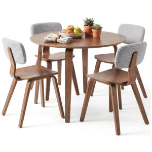 5 Piece Dining Table Set with 4 Padded Dining Chairs and Rubber Wood Table-Walnut & Gray