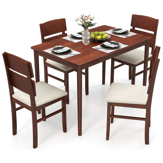 5-Piece Dining Table Set with High Curved Back for 4 People-Walnut