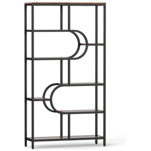 5-Tier Bookshelf Tall Etagere Bookcase with Open Storage Shelves and U Shape-Rustic Brown