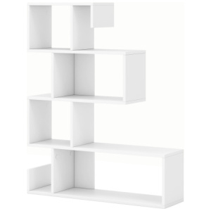 5-Tier S-Shaped Bookshelf Geometric Z-Shelf Bookcase with Open Cubes-White