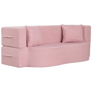75.5 inch Folding Sofa Bed 2-in-1 Convertible Teddy Fleece Floor Loveseat with 2 Comfortable Pillows-Pink