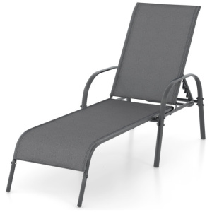 Adjustable Patio Chaise Folding Lounge Chair with Backrest-Dark Gray