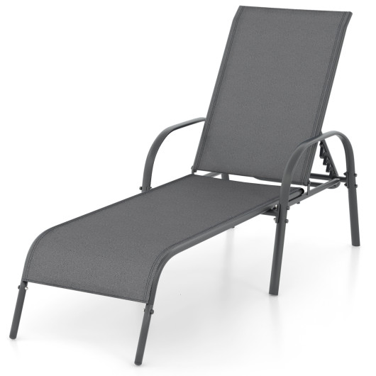 Adjustable Patio Chaise Folding Lounge Chair with Backrest-Dark Gray