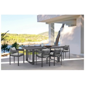 Armen Living Menorca Outdoor Dining Table and 6 chairs, Dark Gray