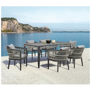 Armen Living Zella Outdoor Dining Table and 6 Chairs, Earl Gray