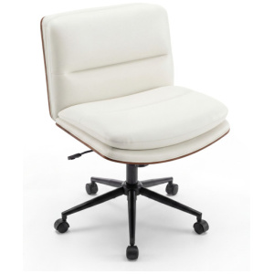 Armless Office Chair with Curved Backrest and Padded Seat-White