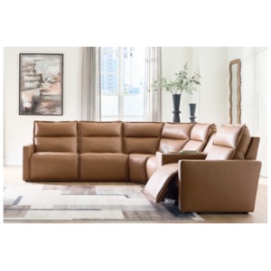 Arrington 6-Piece Dual Power Leather Reclining Modular Sectional with Console, Butternut