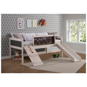 Art & Play Twin Low Loft Bed with Slide, White Wash/Dark Gray
