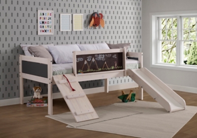 Art & Play Twin Low Loft Bed with Slide, White Wash/Dark Gray