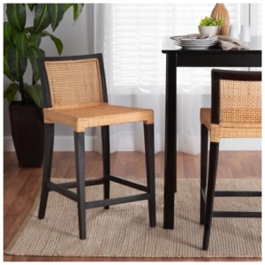 Bali & Pari Lingga Counter Height Bar Stool, Espresso Brown/Natural