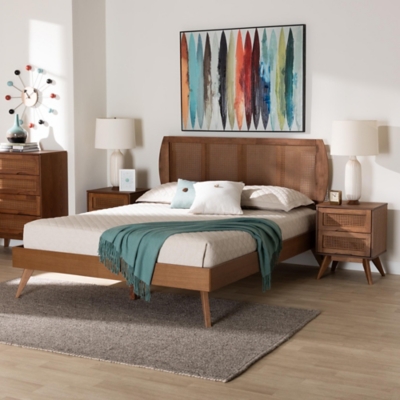 Baxton Studio Asami Full Panel Bed with 2 Nightstands, Walnut Brown