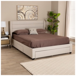 Baxton Studio Braylon Full Panel Platform Bed with 3 Storage Drawers, Beige