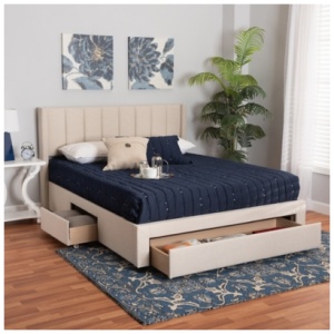 Baxton Studio Coronado Queen Platform Bed With Storage, Beige