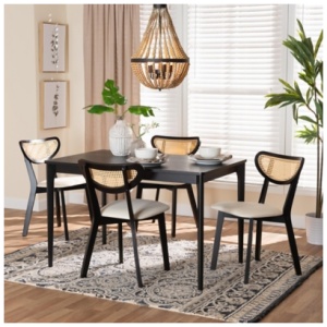 Baxton Studio Dannell Dining Table and 4 Crescent backrest Chairs, Cream/Black