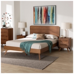Baxton Studio Demeter Full Panel Bed with 2 Nightstands, Walnut Brown
