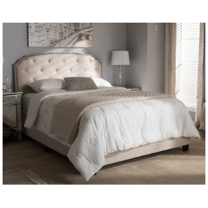Button Tufted Upholstered Bed, Beige
