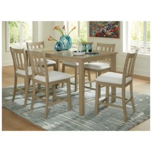 Calmoro Counter Height Dining Table and 6 Barstools, Gray