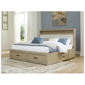 Calmoro King Upholstered Bookcase Bed with 4 Storage Drawers, Gray