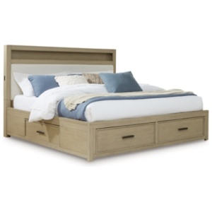 Calmoro Queen Upholstered Bookcase Bed with 4 Storage Drawers, Gray