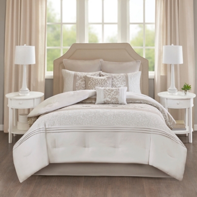 Casey Embroidered 8 Piece King Comforter Set, Neutral