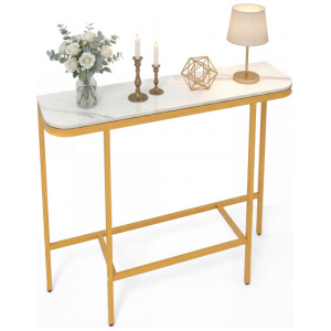 Console Table 44-Inch Entryway Table with Faux Marble Tabletop and Heavy-Duty Metal Frame-White