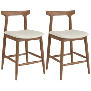 Counter Height Bar Stools 24 Inch Solid Wood Kitchen Island Chairs with Curved Backs-Walnut