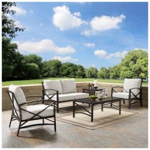 Crosley Furniture Kaplan Outdoor Conversation Set with Fire Pit Table, Oatmeal