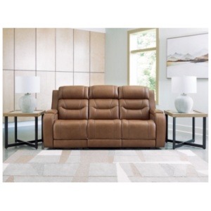 Dreamer Dual Power Leather Reclining Sofa with Audio Seating Leather, Caramel