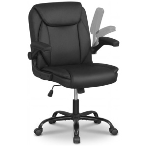 Ergonomic Leather Office Chair with Flip-up Armrests and Rocking Function-Black