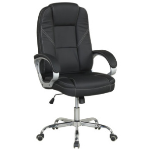 Ergonomic Leather Office Chair with Padded Armrests and Rocking Backrest-Black