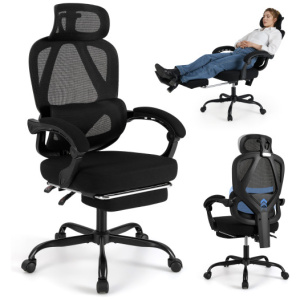 Ergonomic Office Chair High Back Mesh Desk Chair with Retractable Footrest-Black