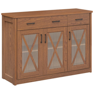 Farmhouse Buffet Sideboard 3-Door Kitchen Storage Cabinet with 2 Drawers-Brown