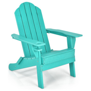 Foldable Weather Resistant Patio Chair with Built-in Cup Holder-Turquoise
