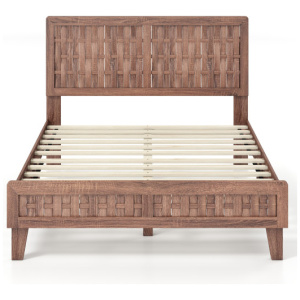 Full Size Bed Frame Mid Century with Woven Accent Headboard