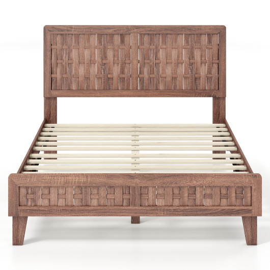 Full Size Bed Frame Mid Century with Woven Accent Headboard