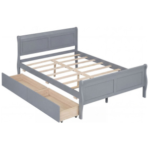 Full Size Bed Frame with 2 Storage Drawers and Footboard for Kids Teens Adults-Gray
