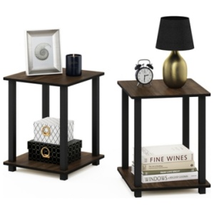 Furinno Simplistic End Tables (Set of 2), Columbia Walnut/Black