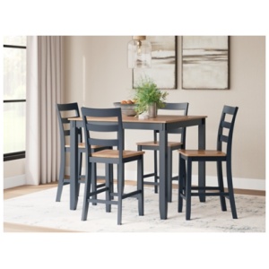 Gesthaven Dining Table and 4 Bar Stools, Natural/Blue, Wood