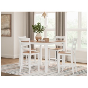 Gesthaven Dining Table and 4 Bar Stools, Natural/White, Wood