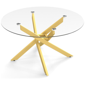 Glass Coffee Table Round Clear Center Table with Tempered Glass Top-Golden