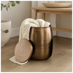 HAPPIMESS Merida Round Storage Side Table, Antique Copper