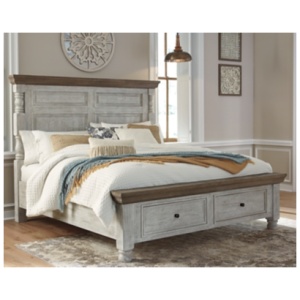 Havalance King Poster Bed with 2 Storage Drawers, White/Gray