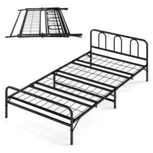 Heavy Duty Metal Twin Foldable Bed Frame with Headboard & Footboard-Black