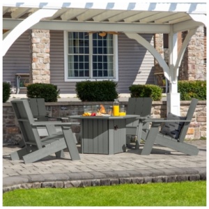 Highwood Italica Outdoor Conversation Set with Fire Pit Table, Coastal Teak