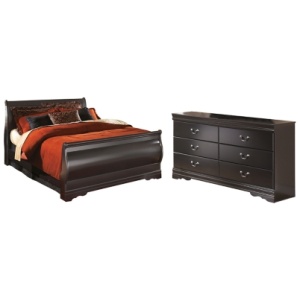 Huey Vineyard Queen Sleigh Bed with Dresser, Black