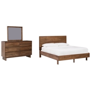 Isanti California King Panel Bed with Mirrored Dresser, Light Brown