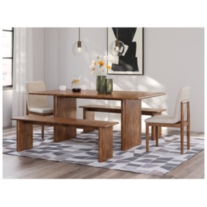 Isanti Dining Table and 2 Chairs and 2 Benches, Light Brown