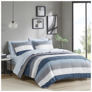 Jaxon Queen Comforter Set with Bed Sheets, Blue/Gray