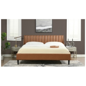 Jennifer Taylor Aspen Vertical Tufted Headboard Platform King Bed, Caramel Tan Brown
